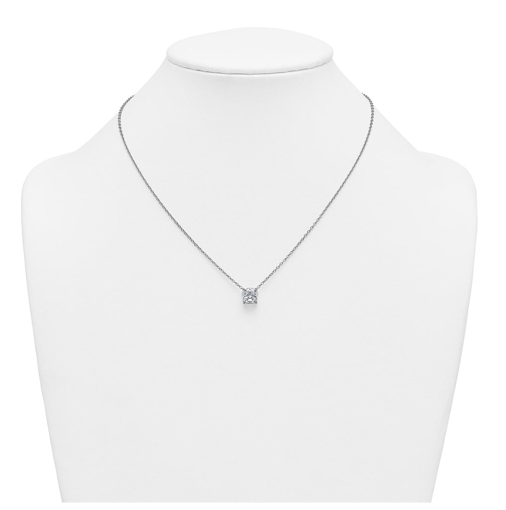 14K Yellow Or White Gold Certified Lab Grown Diamond VS+ F+ Cushion Complete 18 inch Four Prong Pendant Necklace