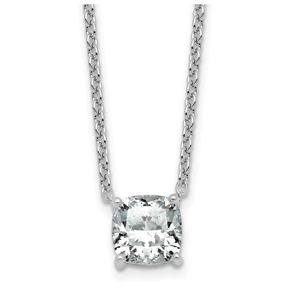 14K Yellow Or White Gold Certified Lab Grown Diamond VS+ F+ Cushion Complete 18 inch Four Prong Pendant Necklace