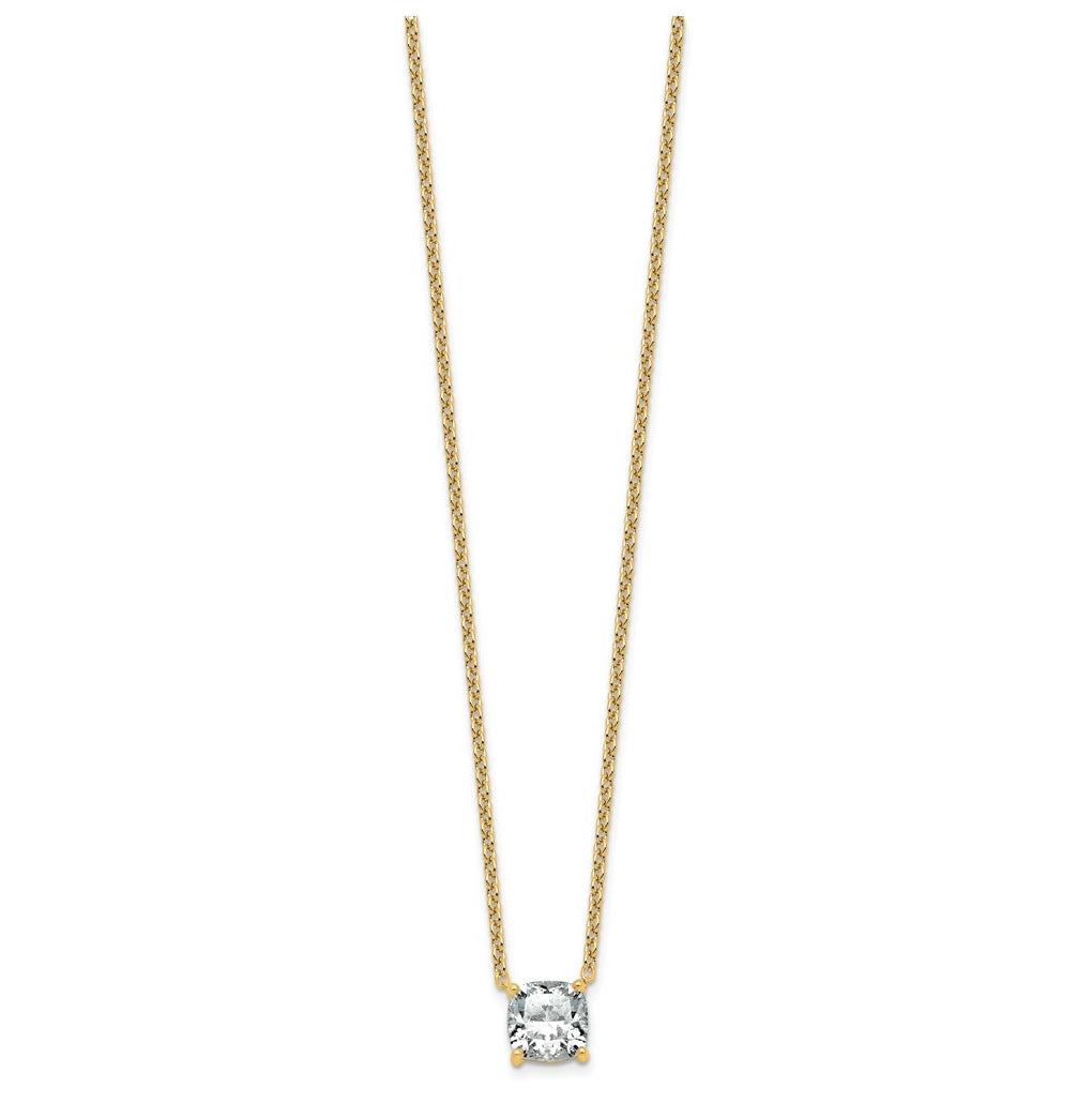 14K Yellow Or White Gold Certified Lab Grown Diamond VS+ F+ Cushion Complete 18 inch Four Prong Pendant Necklace