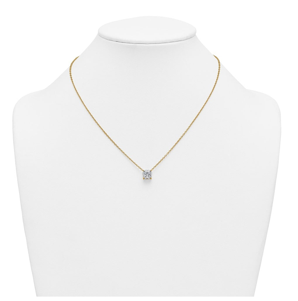 14K Yellow Or White Gold Lab Grown Diamond VS+ F+ Cushion Complete 18 inch Four Prong Pendant Necklace