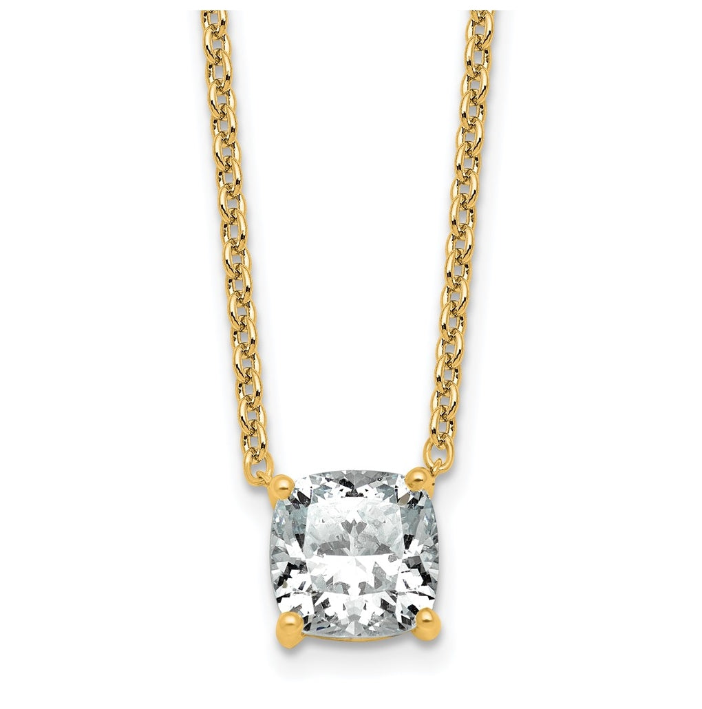 14K Yellow Or White Gold Lab Grown Diamond VS+ F+ Cushion Complete 18 inch Four Prong Pendant Necklace