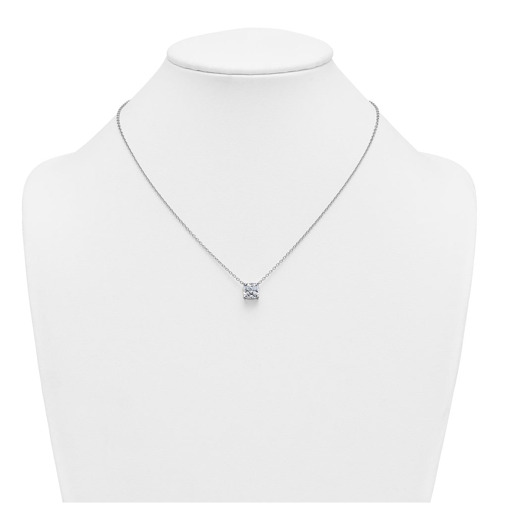 14K Yellow Or White Gold Lab Grown Diamond VS+ F+ Cushion Complete 18 inch Four Prong Pendant Necklace