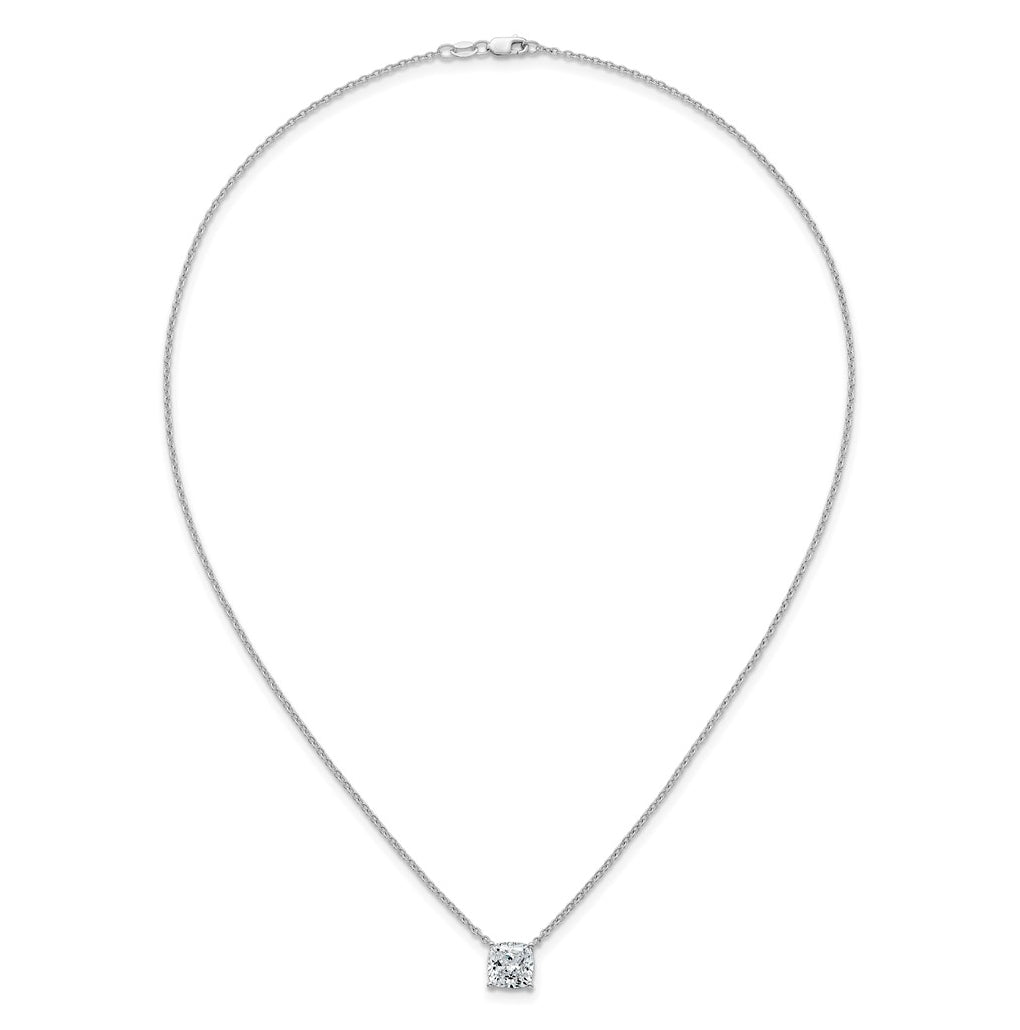 14K Yellow Or White Gold Lab Grown Diamond VS+ F+ Cushion Complete 18 inch Four Prong Pendant Necklace