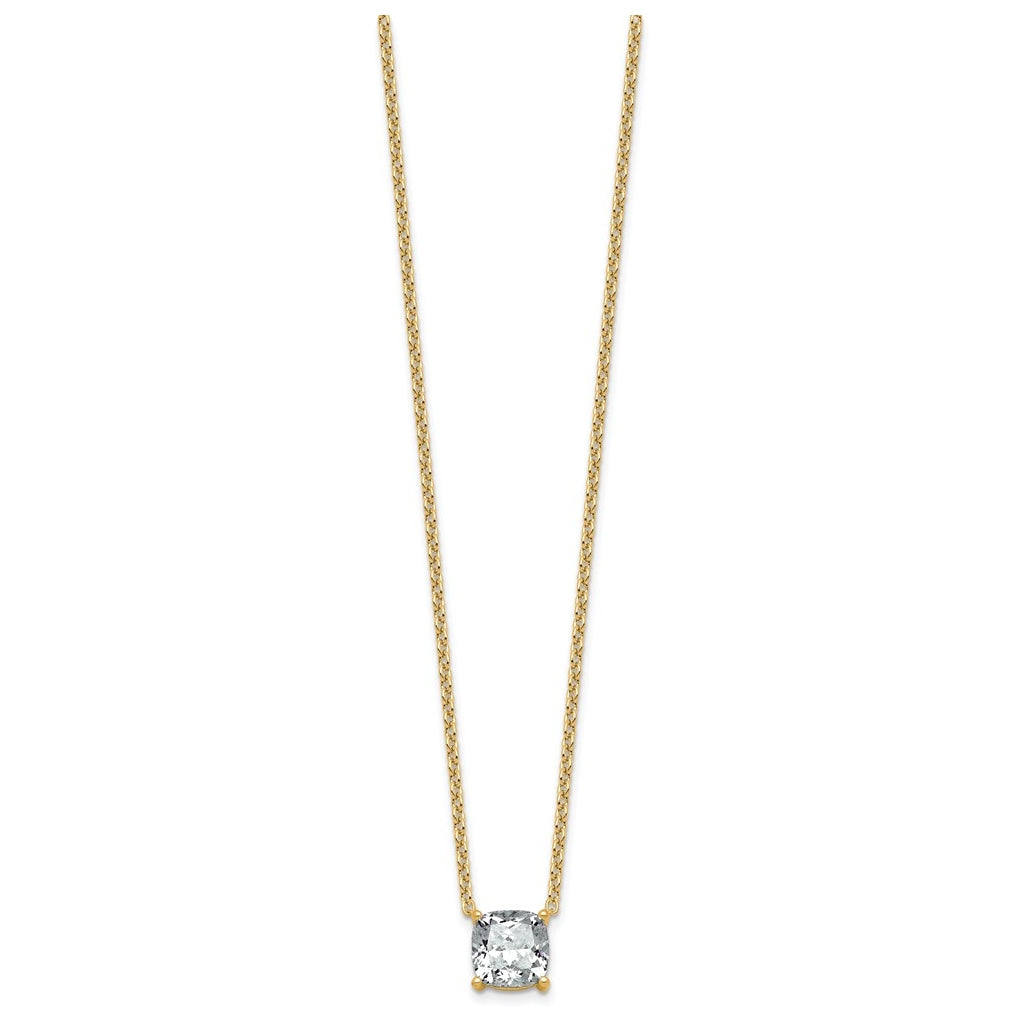 14K Yellow Or White Gold Lab Grown Diamond VS+ F+ Cushion Complete 18 inch Four Prong Pendant Necklace