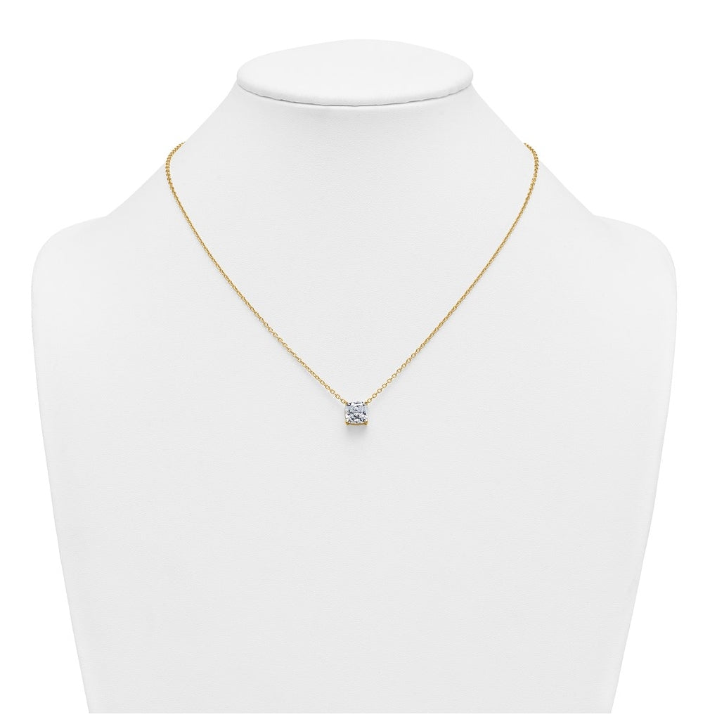 14K Yellow Or White Gold Certified Lab Grown Diamond VS+ F+ Cushion Complete 18 inch Four Prong Pendant Necklace