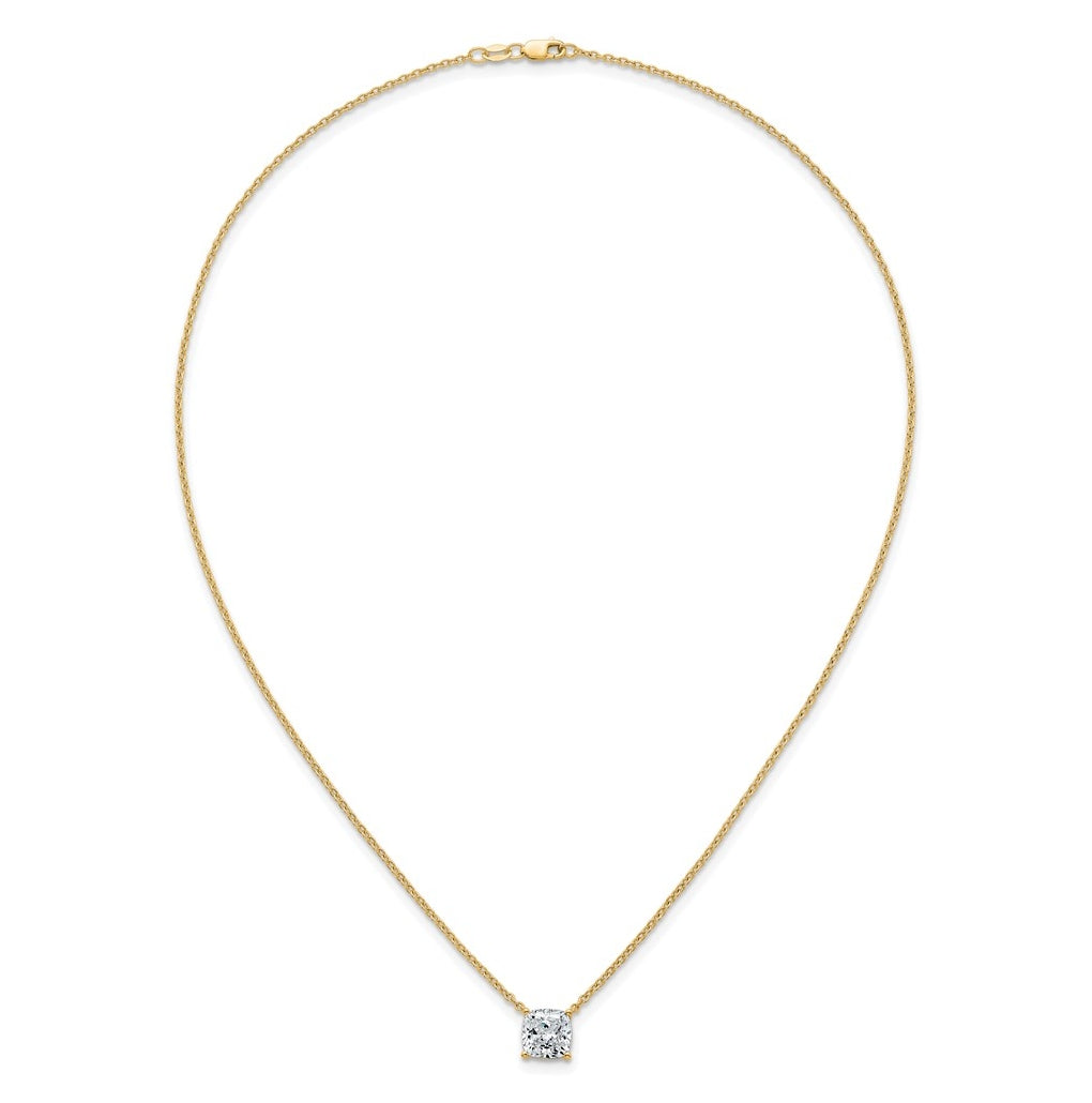 14K Yellow Or White Gold Certified Lab Grown Diamond VS+ F+ Cushion Complete 18 inch Four Prong Pendant Necklace