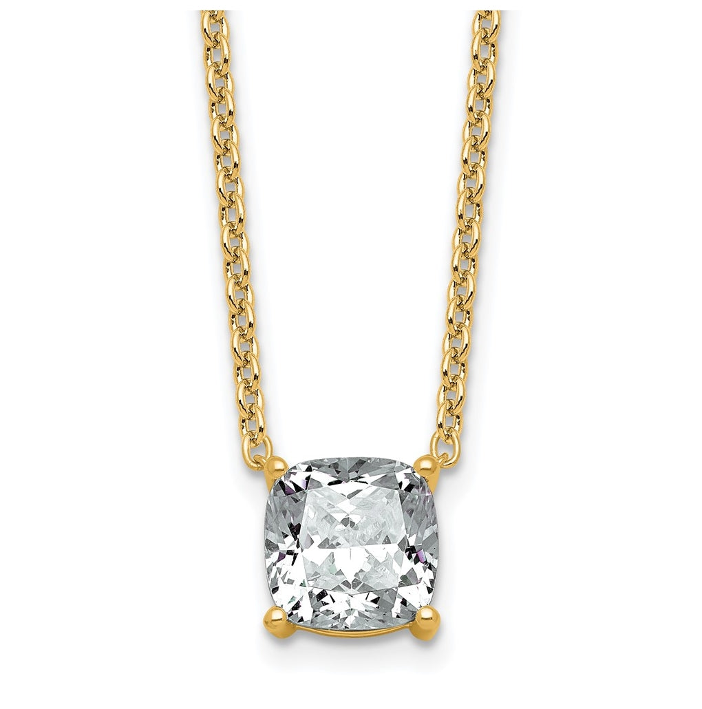 14K Yellow Or White Gold Lab Grown Diamond VS+ F+ Cushion Complete 18 inch Four Prong Pendant Necklace