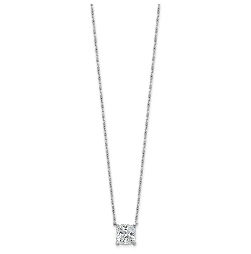 14K Yellow Or White Gold Certified Lab Grown Diamond VS+ F+ Cushion Complete 18 inch Four Prong Pendant Necklace