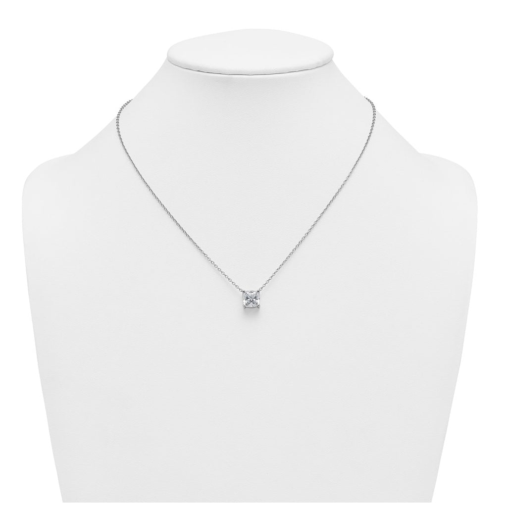 14K Yellow Or White Gold Certified Lab Grown Diamond VS+ F+ Cushion Complete 18 inch Four Prong Pendant Necklace