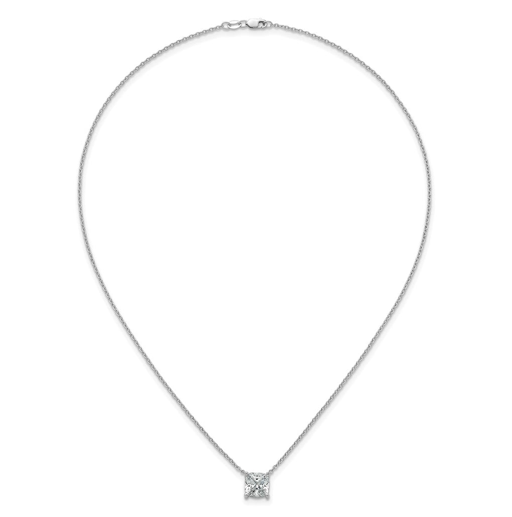 14K Yellow Or White Gold Certified Lab Grown Diamond VS+ F+ Cushion Complete 18 inch Four Prong Pendant Necklace