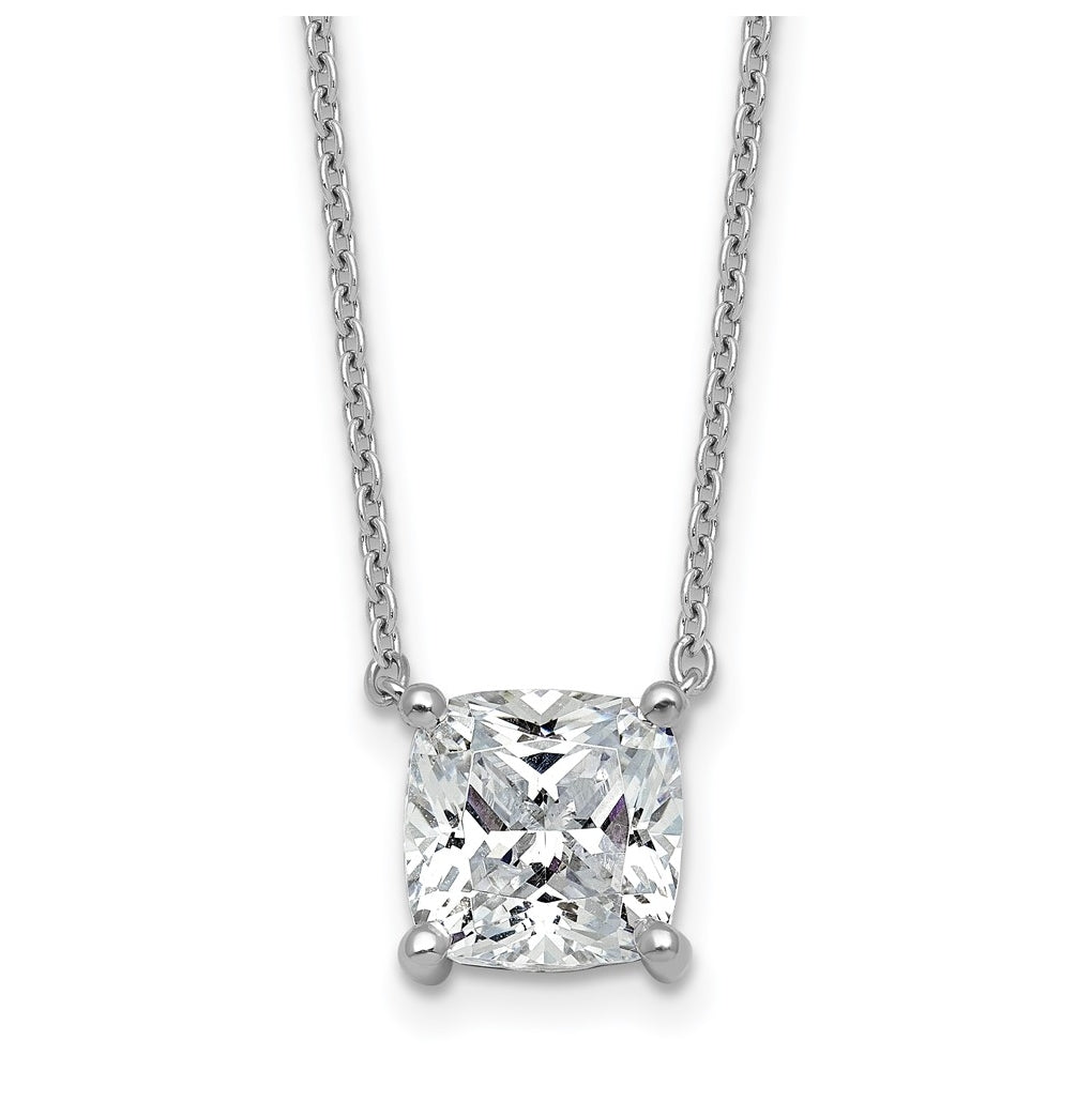 14K Yellow Or White Gold Lab Grown Diamond VS+ F+ Cushion Complete 18 inch Four Prong Pendant Necklace