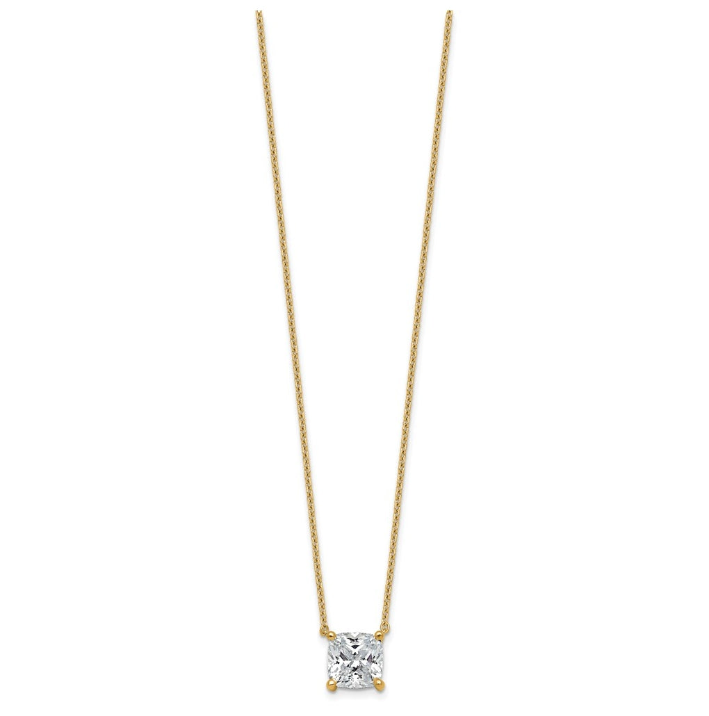 14K Yellow Or White Gold Certified Lab Grown Diamond VS+ F+ Cushion Complete 18 inch Four Prong Pendant Necklace
