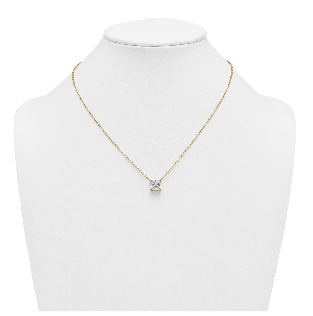 14K Yellow Or White Gold Lab Grown Diamond VS+ F+ Cushion Complete 18 inch Four Prong Pendant Necklace