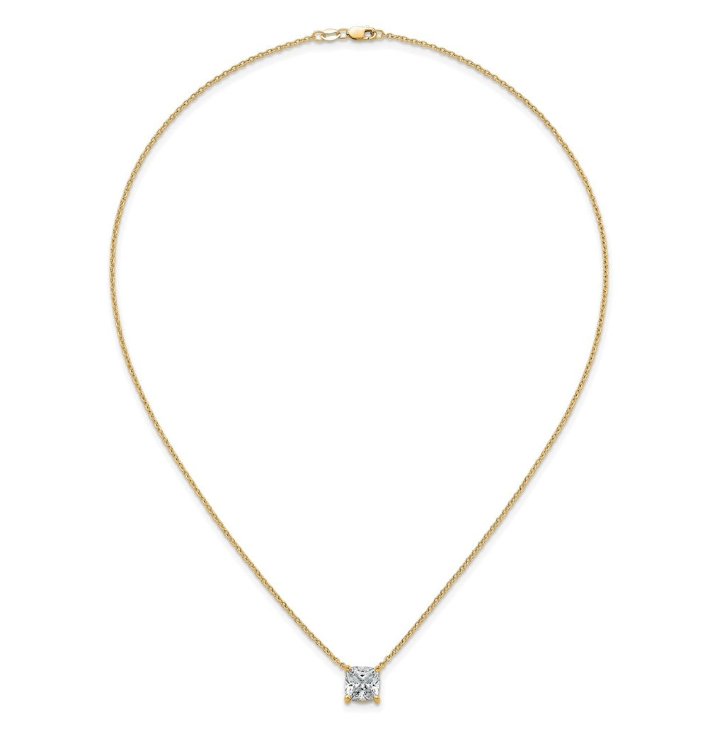 14K Yellow Or White Gold Lab Grown Diamond VS+ F+ Cushion Complete 18 inch Four Prong Pendant Necklace
