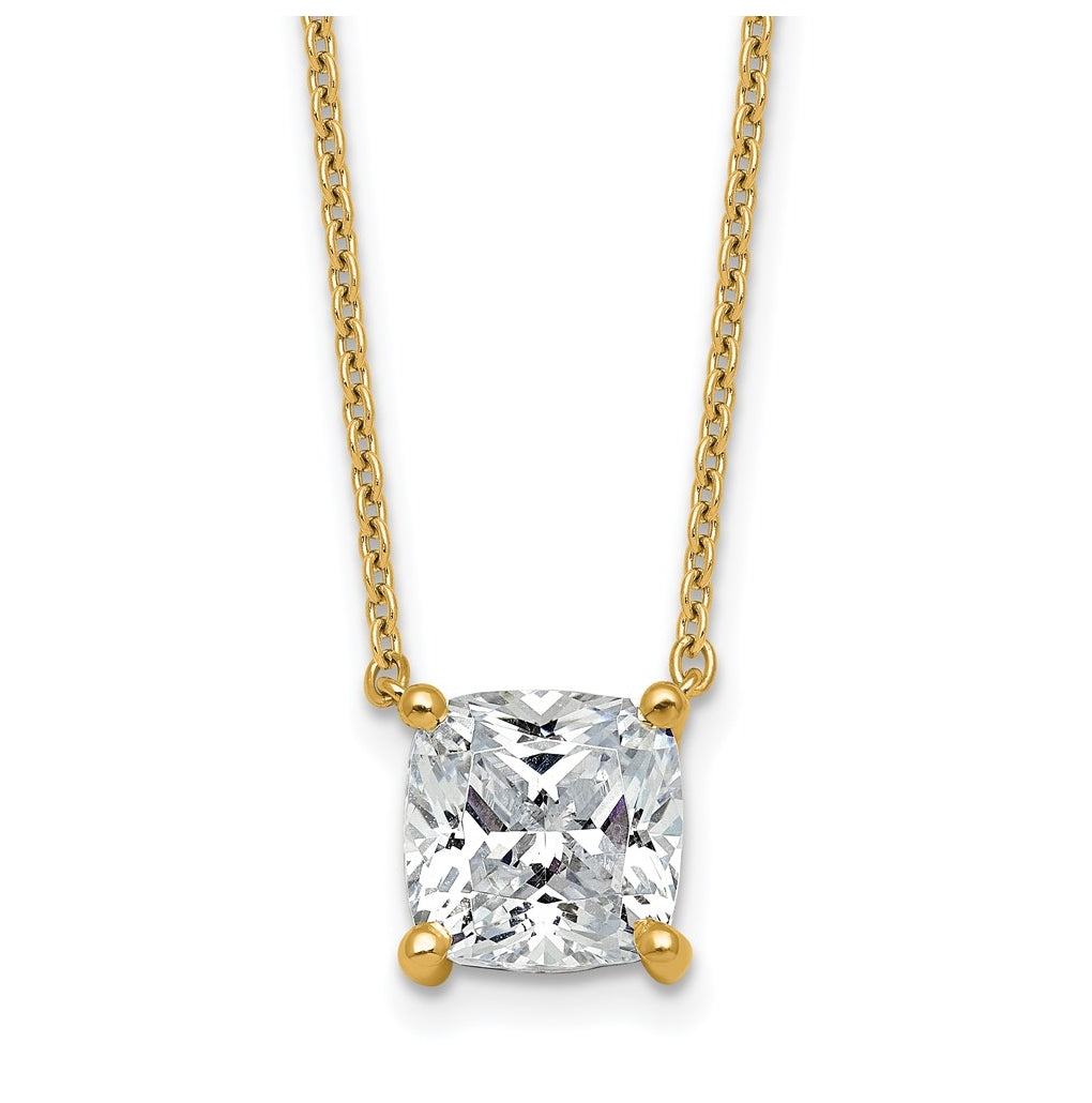 14K Yellow Or White Gold Certified Lab Grown Diamond VS+ F+ Cushion Complete 18 inch Four Prong Pendant Necklace