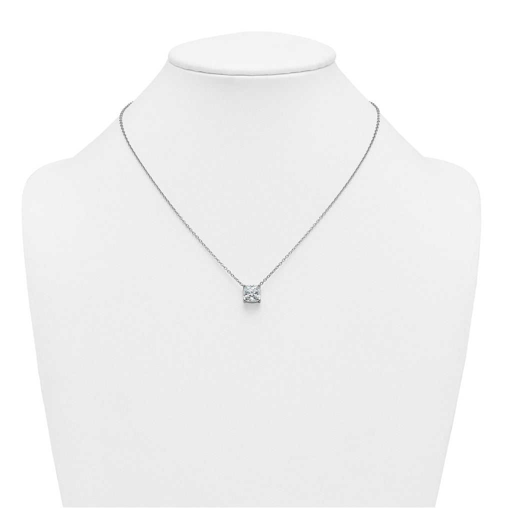 14K Yellow Or White Gold Lab Grown Diamond VS+ F+ Cushion Complete 18 inch Four Prong Pendant Necklace