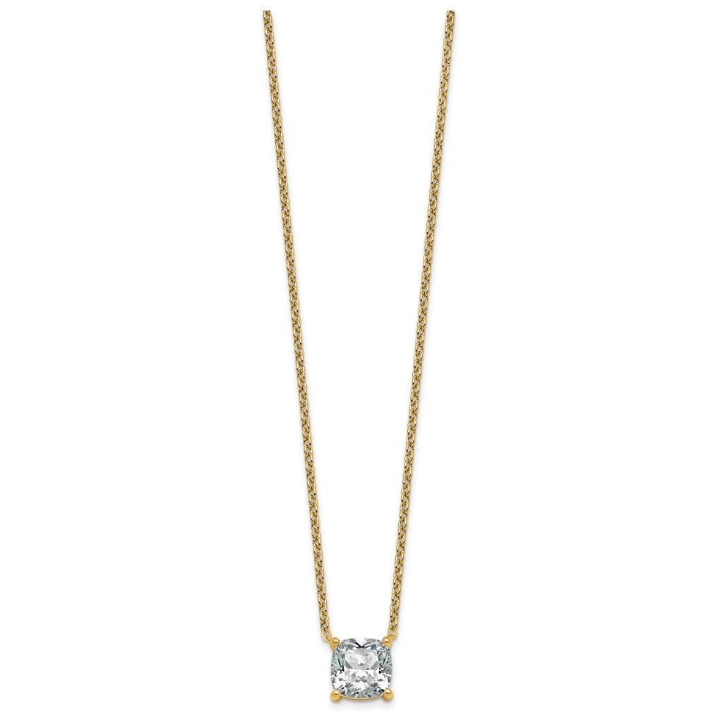 14K Yellow Or White Gold Lab Grown Diamond VS+ F+ Cushion Complete 18 inch Four Prong Pendant Necklace