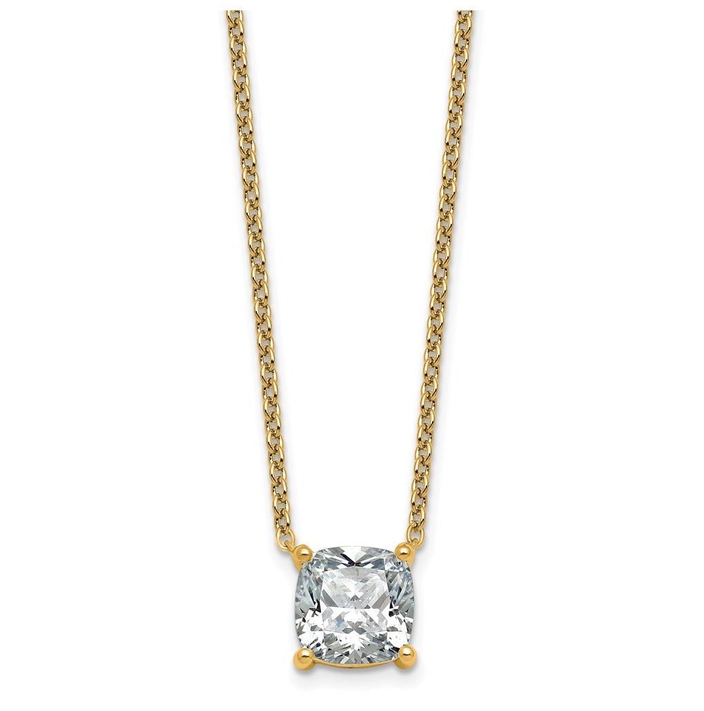 14K Yellow Or White Gold Certified Lab Grown Diamond VS+ F+ Cushion Complete 18 inch Four Prong Pendant Necklace
