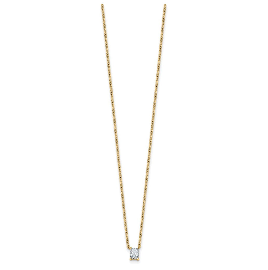 14K Yellow Or White Gold Lab Grown Diamond VS+ F+ Radiant Complete 18 inch Four Prong Pendant Necklace