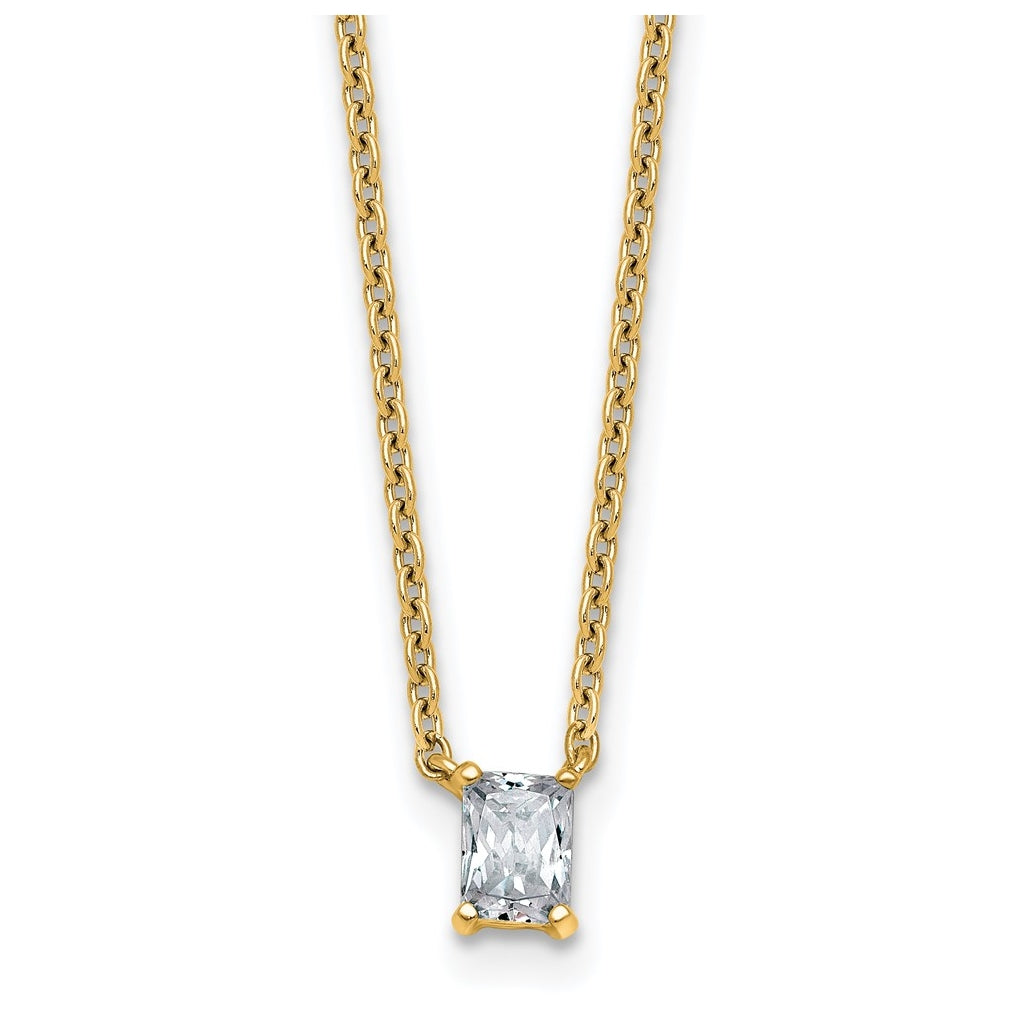 14K Yellow Or White Gold Lab Grown Diamond VS+ F+ Radiant Complete 18 inch Four Prong Pendant Necklace