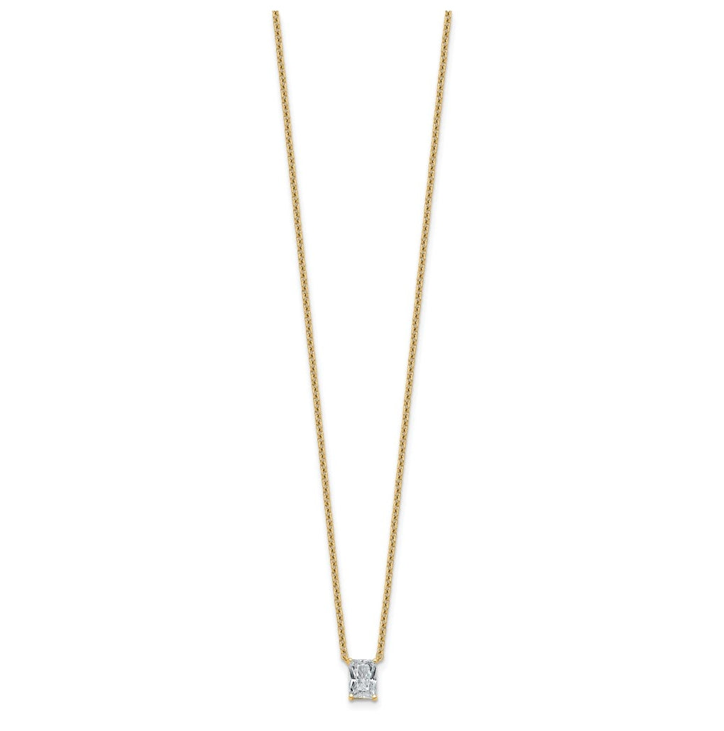 14K Yellow Or White Gold Lab Grown Diamond VS+ F+ Radiant Complete 18 inch Four Prong Pendant Necklace