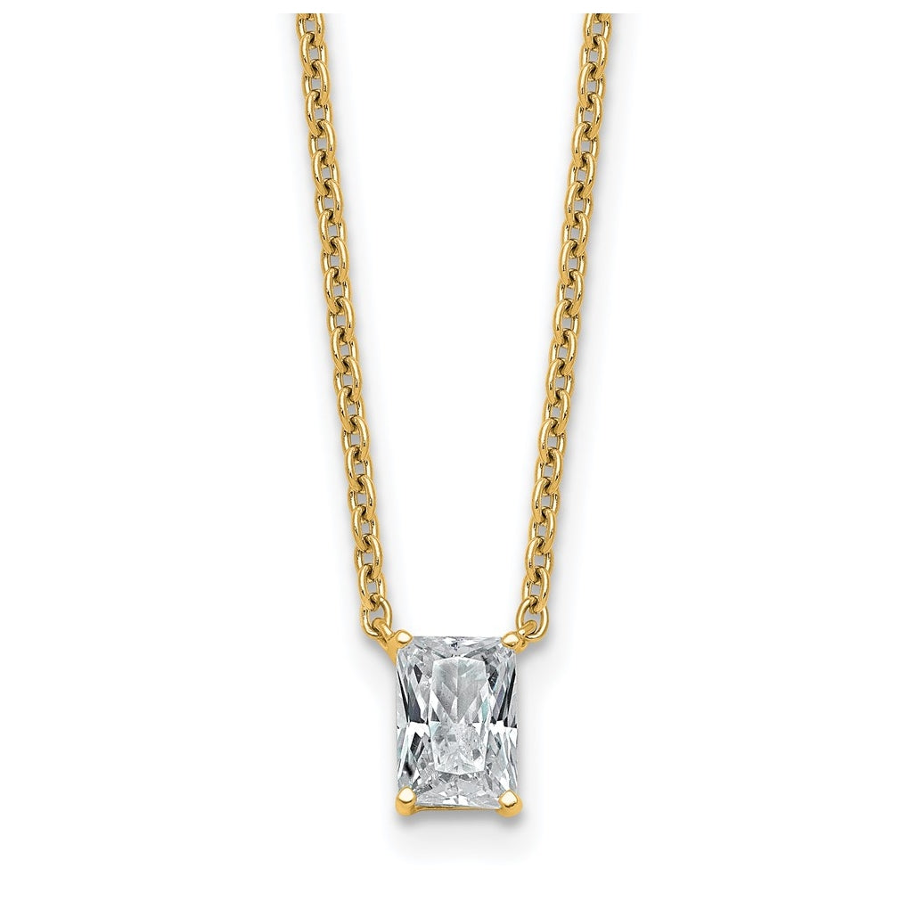 14K Yellow Or White Gold Lab Grown Diamond VS+ F+ Radiant Complete 18 inch Four Prong Pendant Necklace