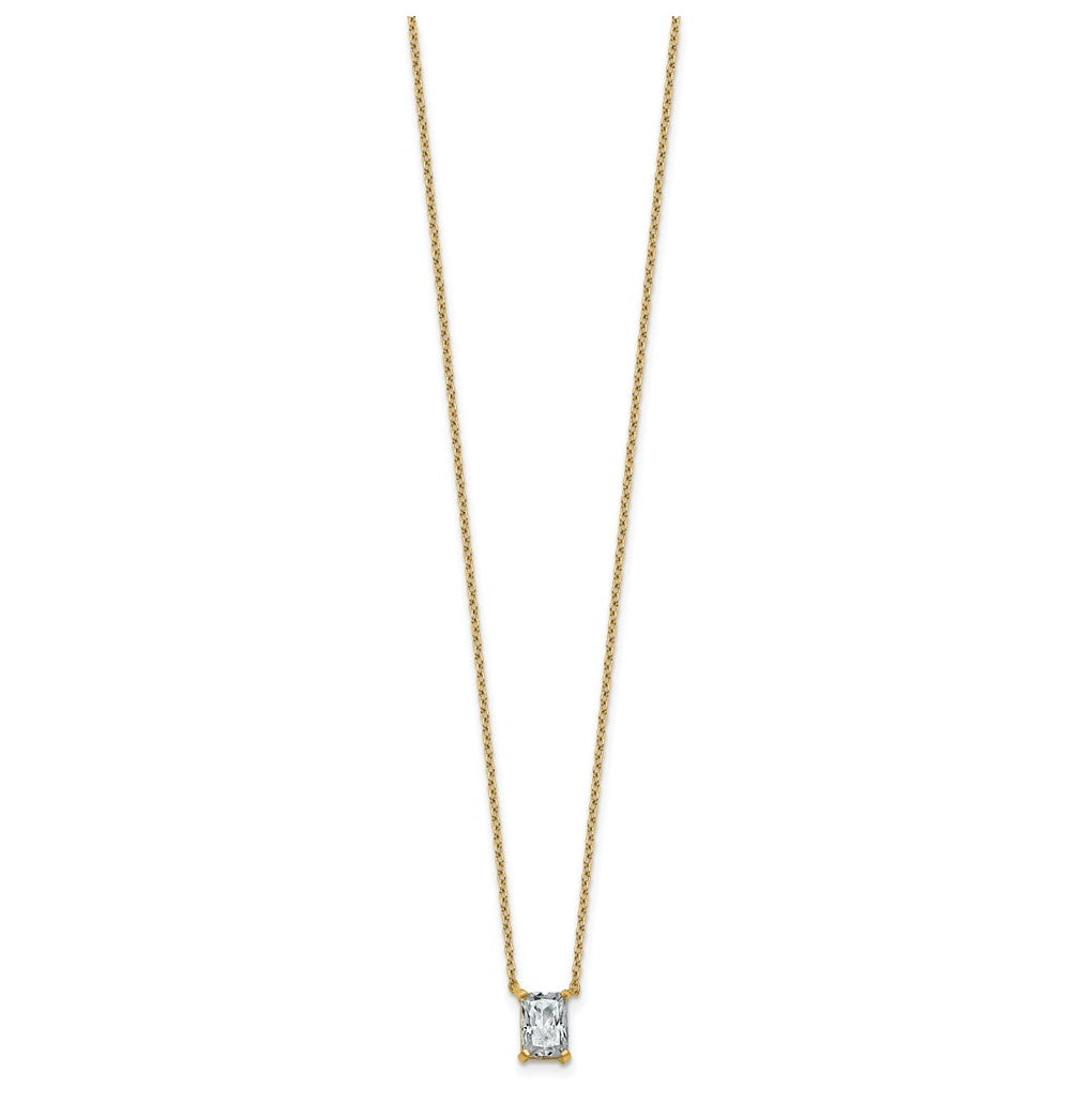 14K Yellow Or White Gold Lab Grown Diamond VS+ F+ Radiant Complete 18 inch Four Prong Pendant Necklace