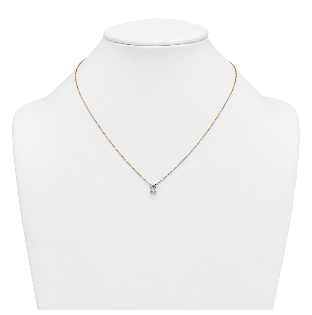 14K Yellow Or White Gold Lab Grown Diamond VS+ F+ Radiant Complete 18 inch Four Prong Pendant Necklace