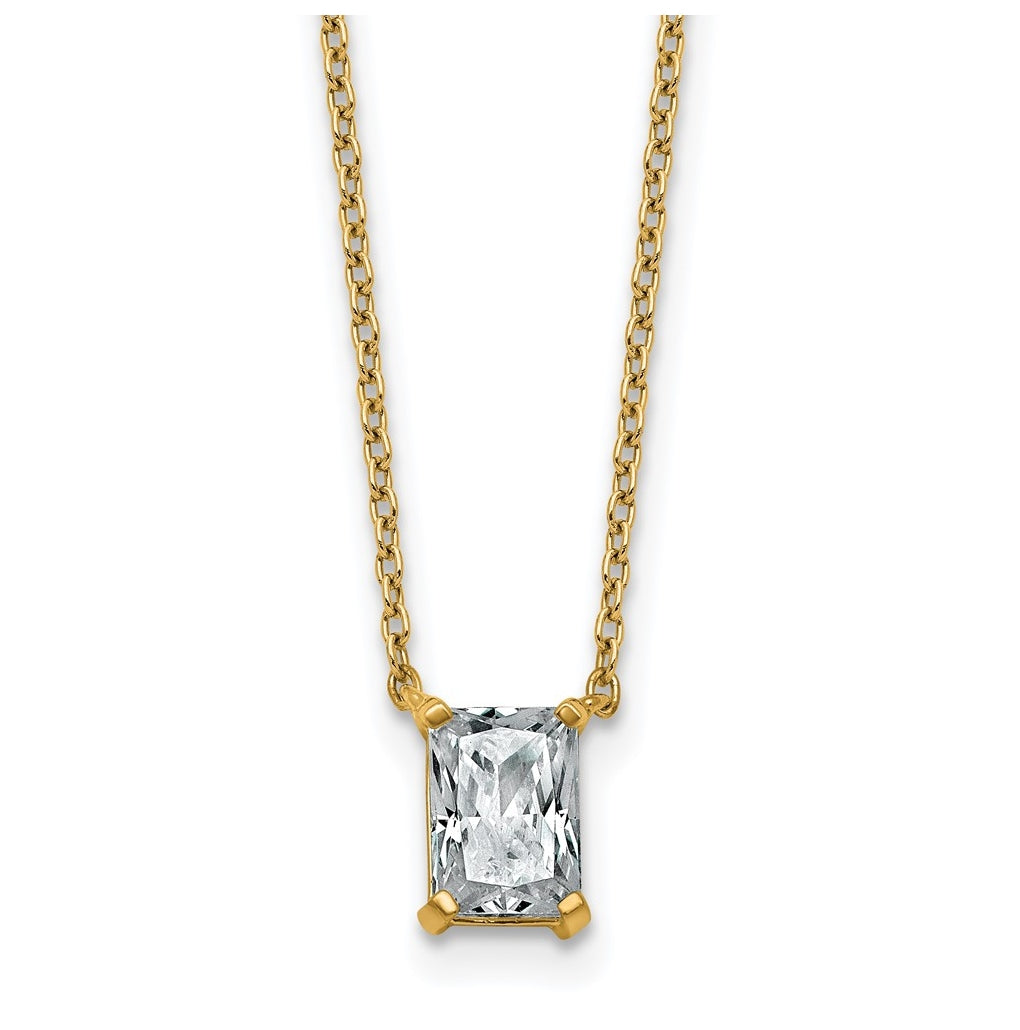 14K Yellow Or White Gold Lab Grown Diamond VS+ F+ Radiant Complete 18 inch Four Prong Pendant Necklace