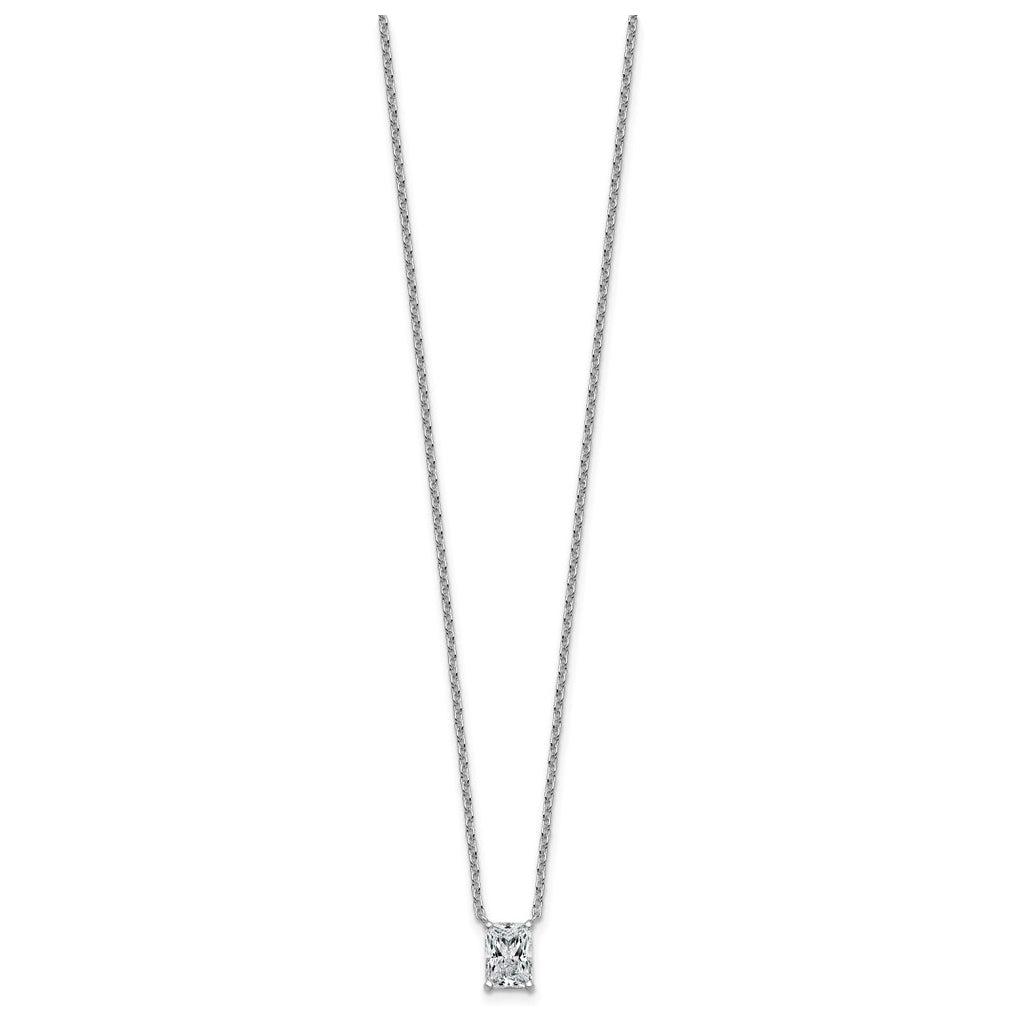 14K Yellow Or White Gold Certified Lab Grown Diamond VS+ F+ Radiant Complete 18 inch Four Prong Pendant Necklace