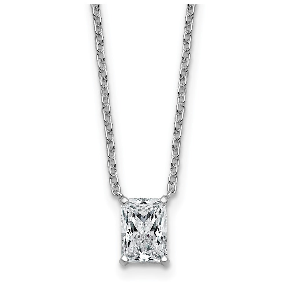 14K Yellow Or White Gold Certified Lab Grown Diamond VS+ F+ Radiant Complete 18 inch Four Prong Pendant Necklace
