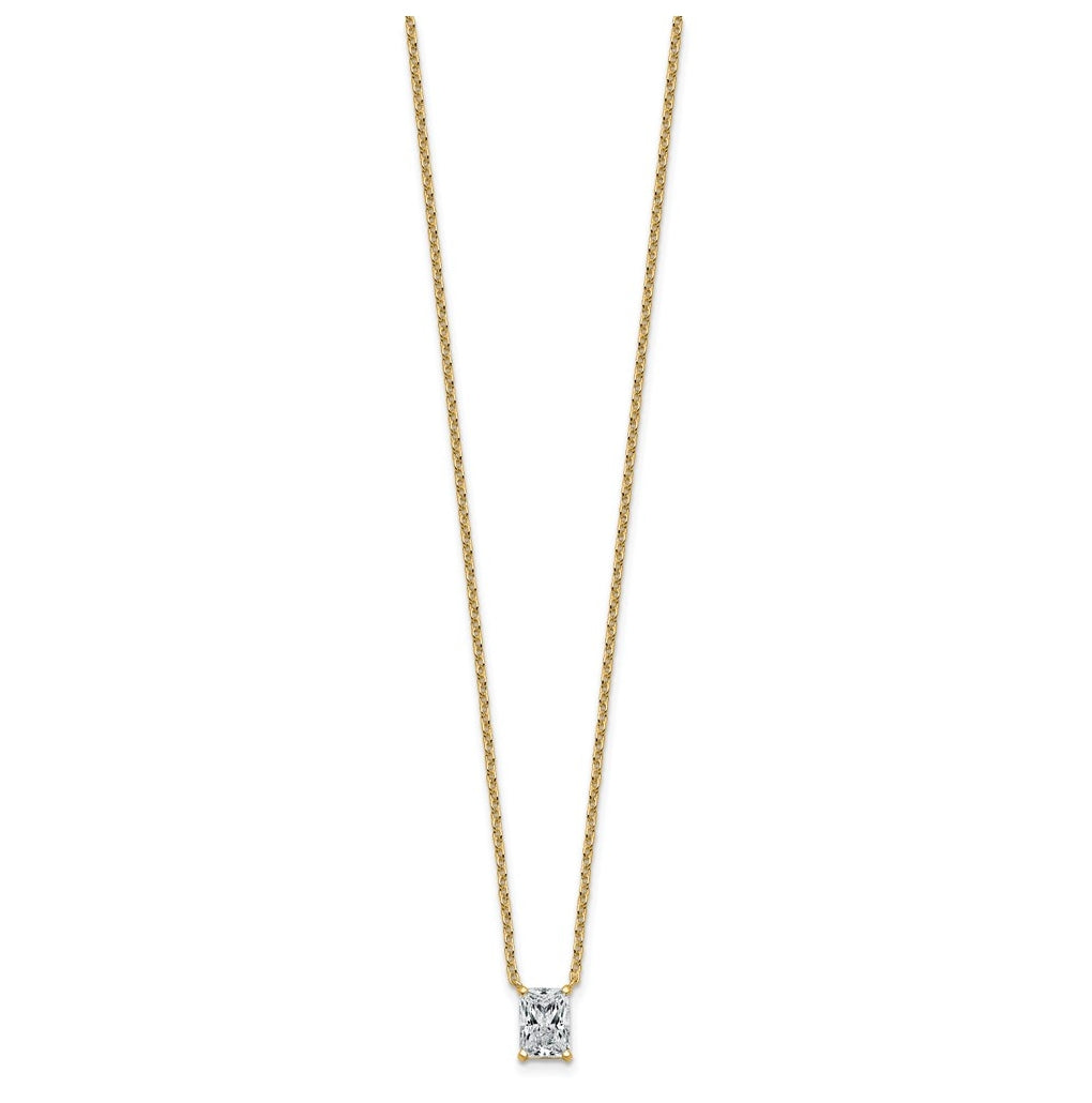 14K Yellow Or White Gold Lab Grown Diamond VS+ F+ Radiant Complete 18 inch Four Prong Pendant Necklace