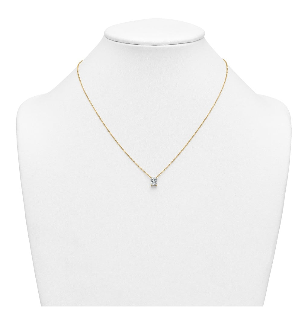 14K Yellow Or White Gold Certified Lab Grown Diamond VS+ F+ Radiant Complete 18 inch Four Prong Pendant Necklace