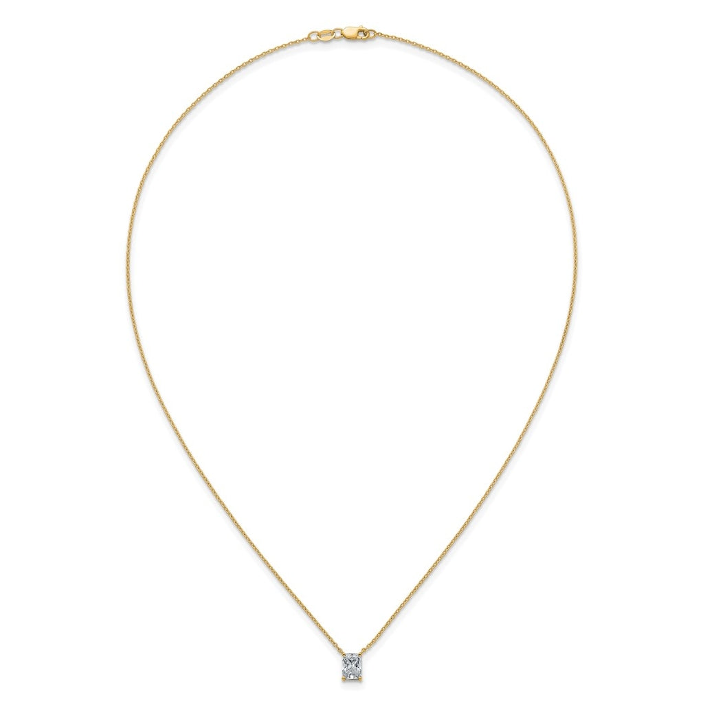 14K Yellow Or White Gold Certified Lab Grown Diamond VS+ F+ Radiant Complete 18 inch Four Prong Pendant Necklace