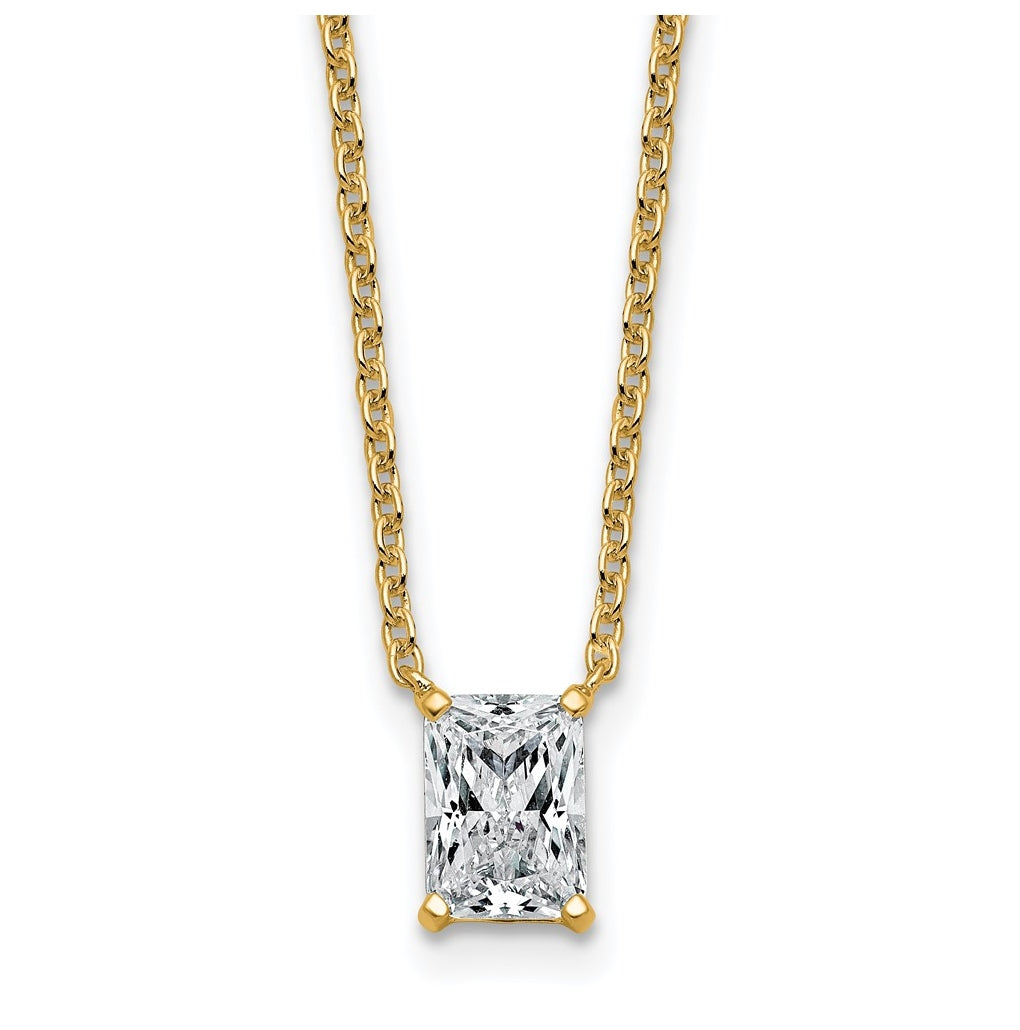 14K Yellow Or White Gold Certified Lab Grown Diamond VS+ F+ Radiant Complete 18 inch Four Prong Pendant Necklace