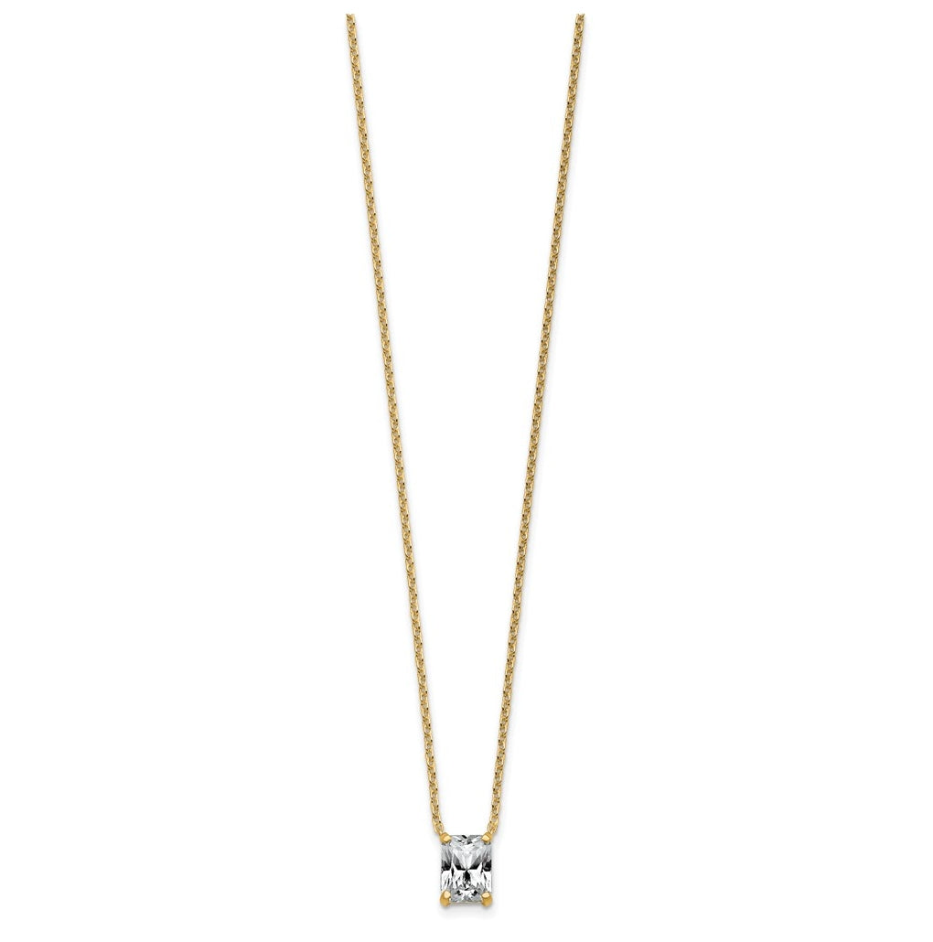 14K Yellow Or White Gold Certified Lab Grown Diamond VS+ F+ Radiant Complete 18 inch Four Prong Pendant Necklace