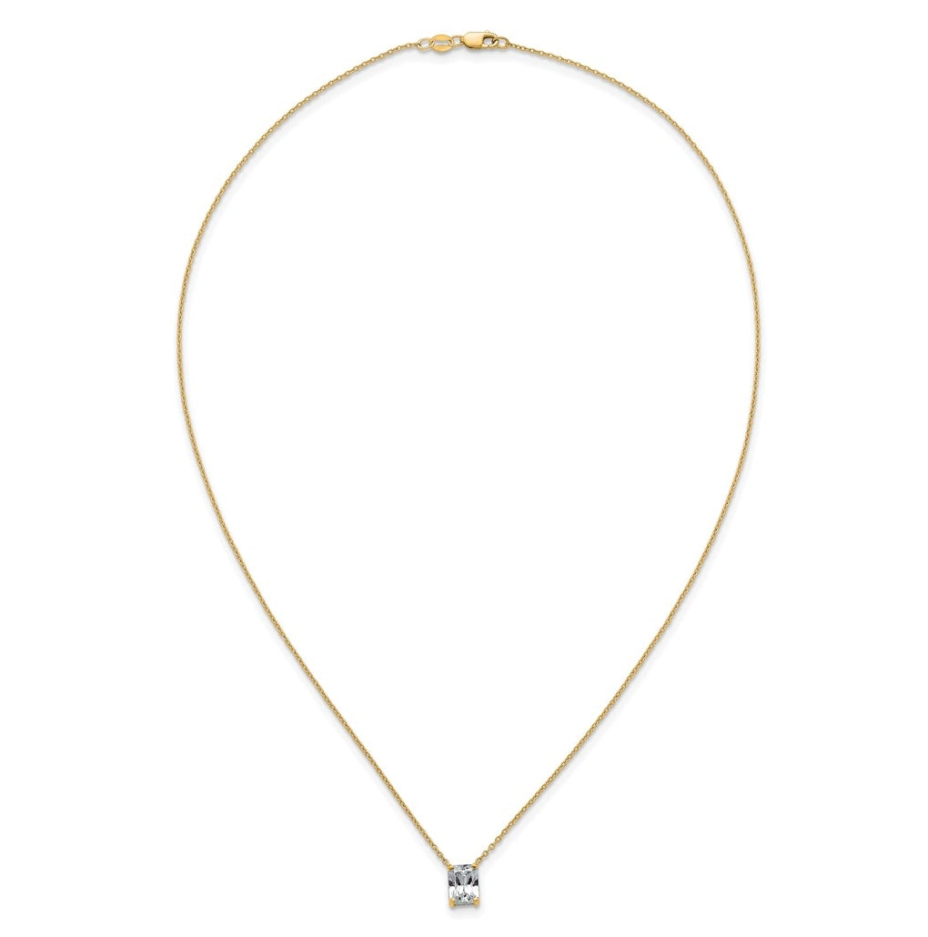 14K Yellow Or White Gold Lab Grown Diamond VS+ F+ Radiant Complete 18 inch Four Prong Pendant Necklace
