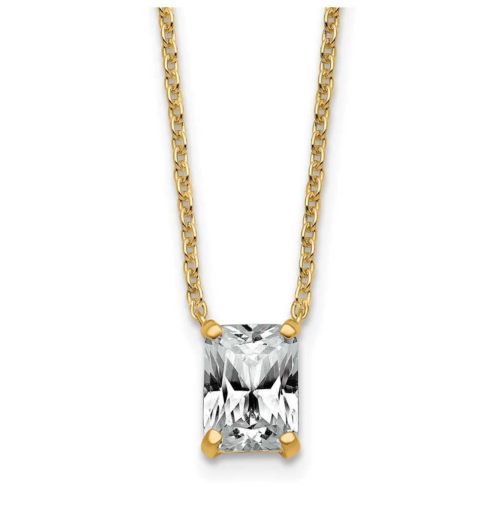 14K Yellow Or White Gold Lab Grown Diamond VS+ F+ Radiant Complete 18 inch Four Prong Pendant Necklace