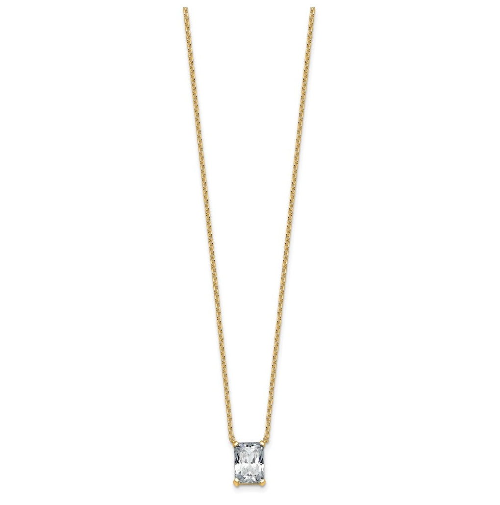 14K Yellow Or White Gold Lab Grown Diamond VS+ F+ Radiant Complete 18 inch Four Prong Pendant Necklace