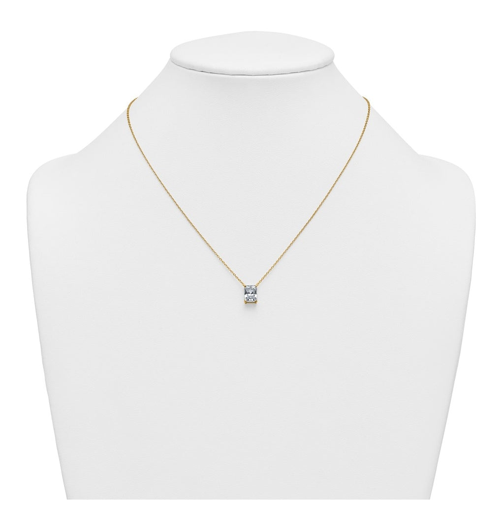 14K Yellow Or White Gold Lab Grown Diamond VS+ F+ Radiant Complete 18 inch Four Prong Pendant Necklace