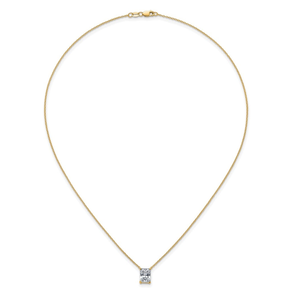 14K Yellow Or White Gold Lab Grown Diamond VS+ F+ Radiant Complete 18 inch Four Prong Pendant Necklace