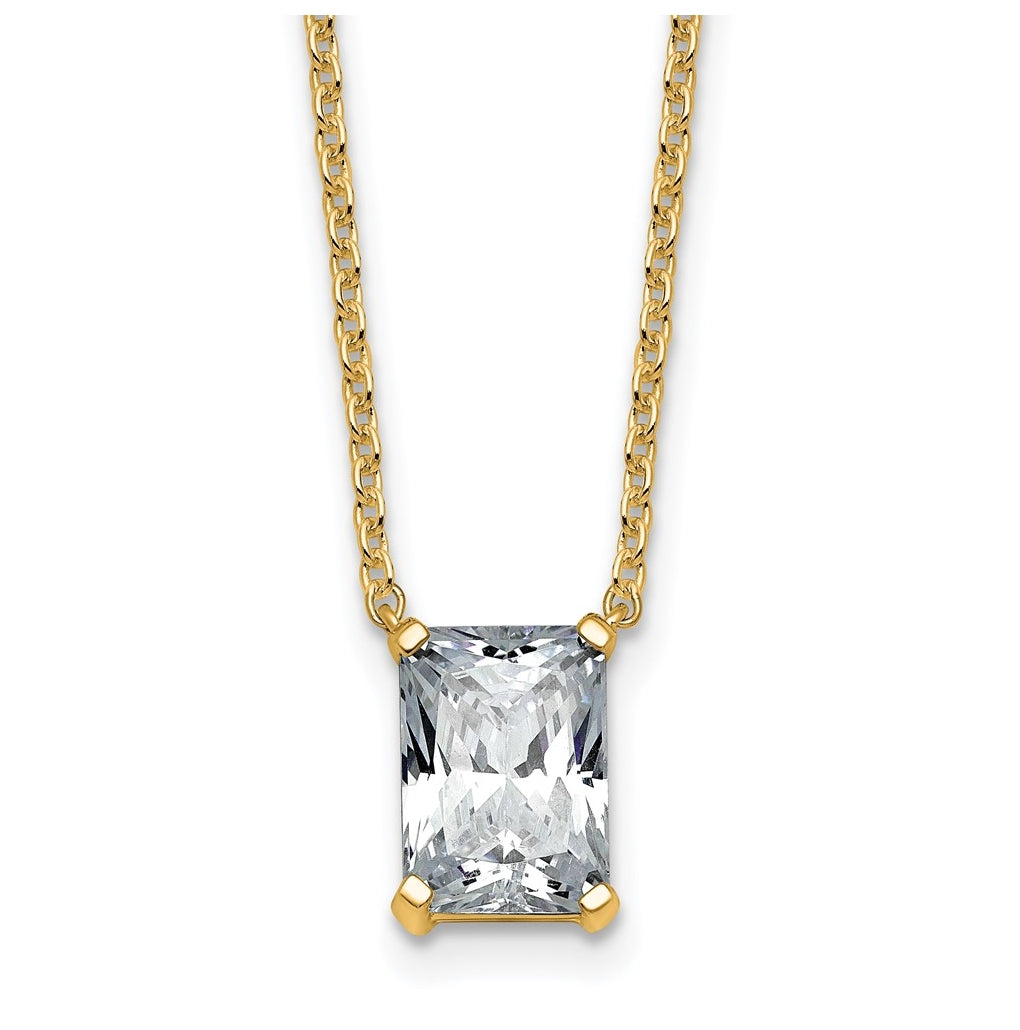 14K Yellow Or White Gold Certified Lab Grown Diamond VS+ F+ Radiant Complete 18 inch Four Prong Pendant Necklace