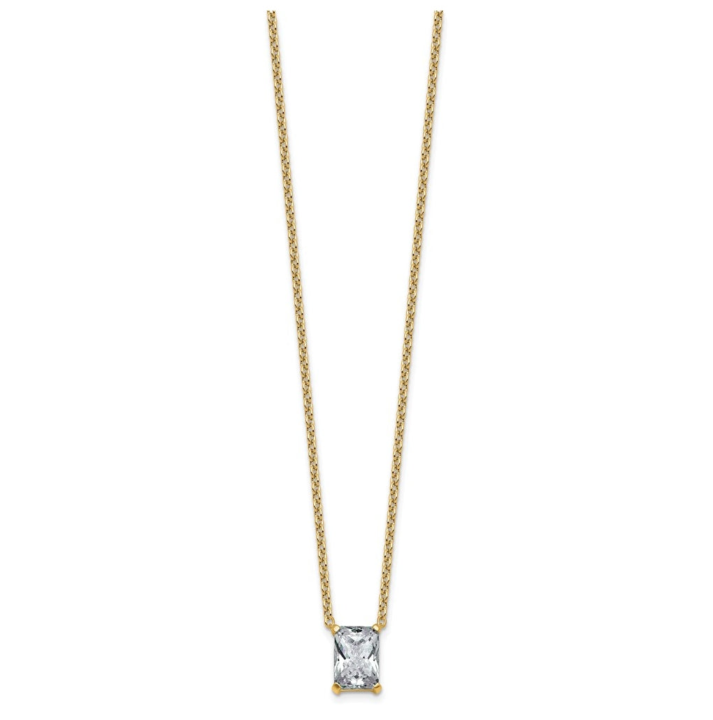 14K Yellow Or White Gold Certified Lab Grown Diamond VS+ F+ Radiant Complete 18 inch Four Prong Pendant Necklace