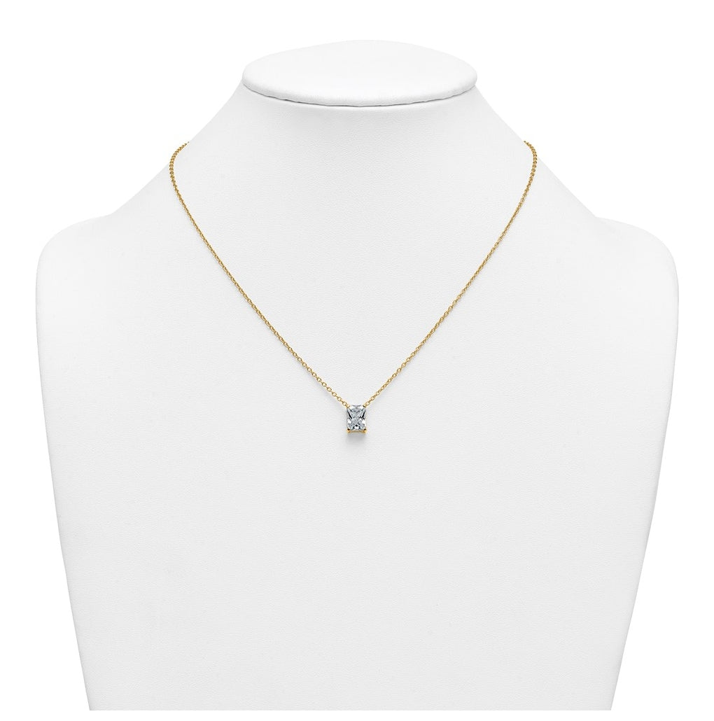 14K Yellow Or White Gold Lab Grown Diamond VS+ F+ Radiant Complete 18 inch Four Prong Pendant Necklace