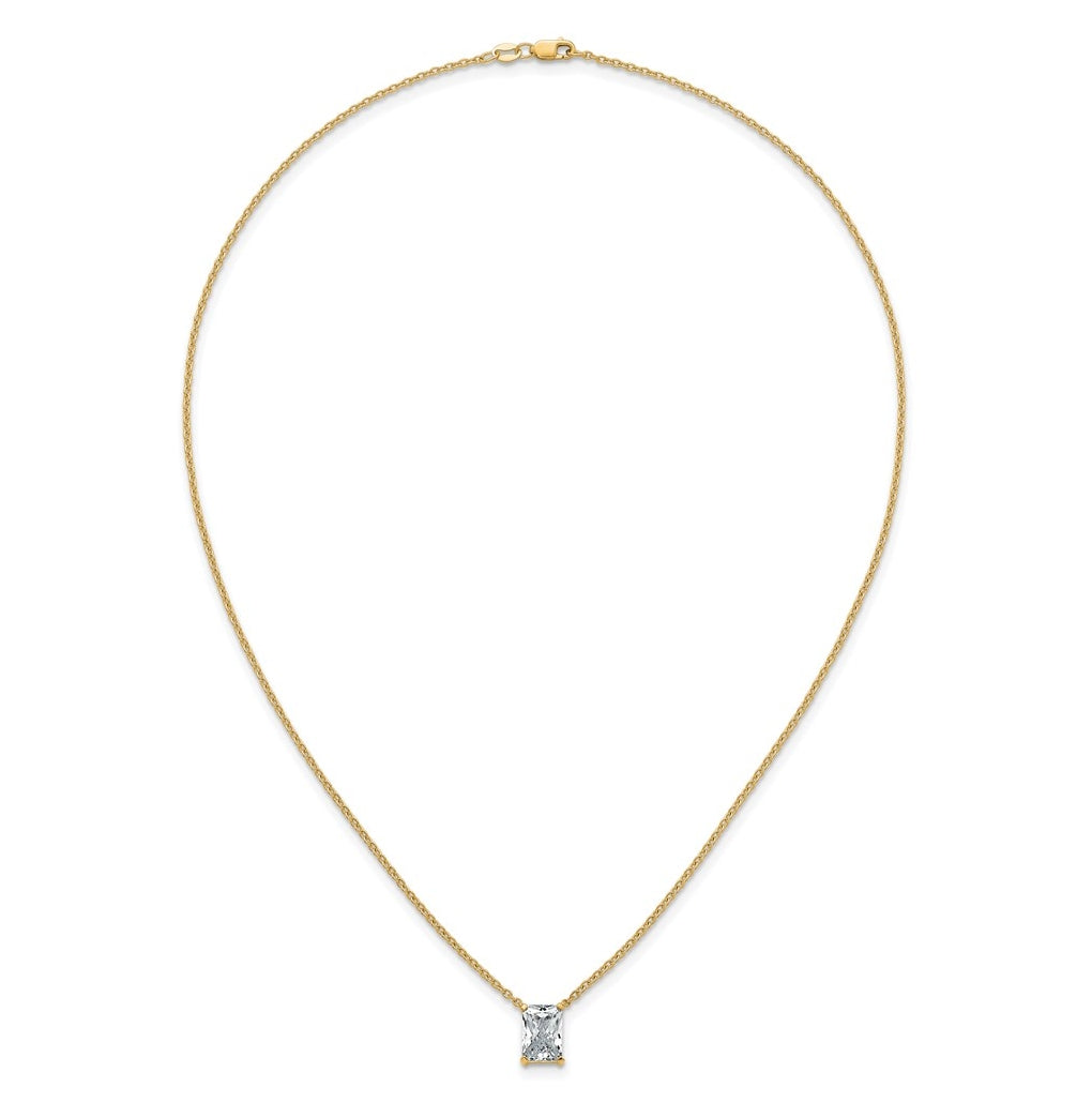 14K Yellow Or White Gold Lab Grown Diamond VS+ F+ Radiant Complete 18 inch Four Prong Pendant Necklace