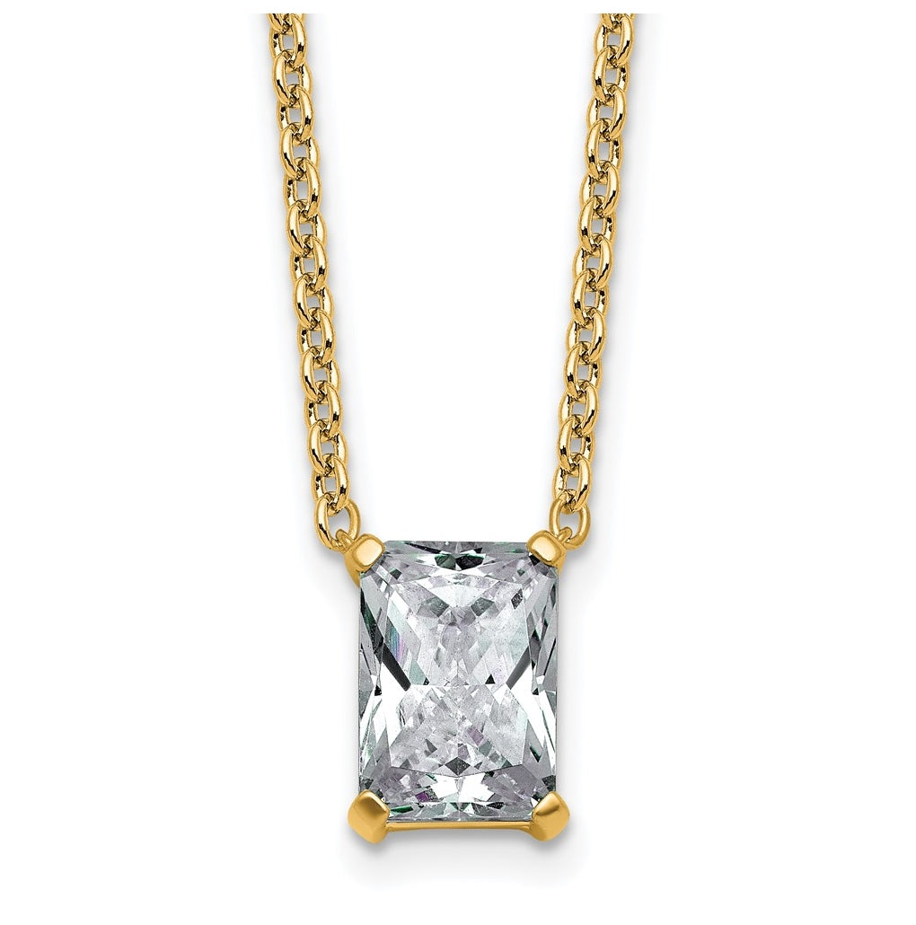 14K Yellow Or White Gold Certified Lab Grown Diamond VS+ F+ Radiant Complete 18 inch Four Prong Pendant Necklace