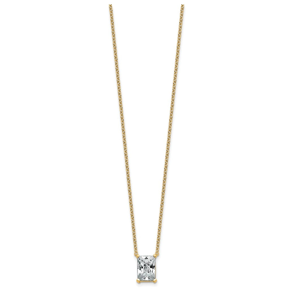 14K Yellow Or White Gold Lab Grown Diamond VS+ F+ Radiant Complete 18 inch Four Prong Pendant Necklace