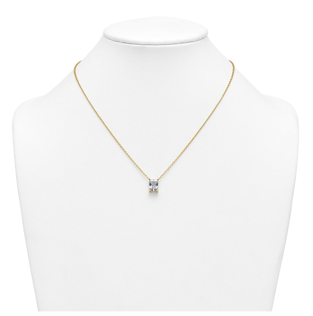 14K Yellow Or White Gold Certified Lab Grown Diamond VS+ F+ Radiant Complete 18 inch Four Prong Pendant Necklace