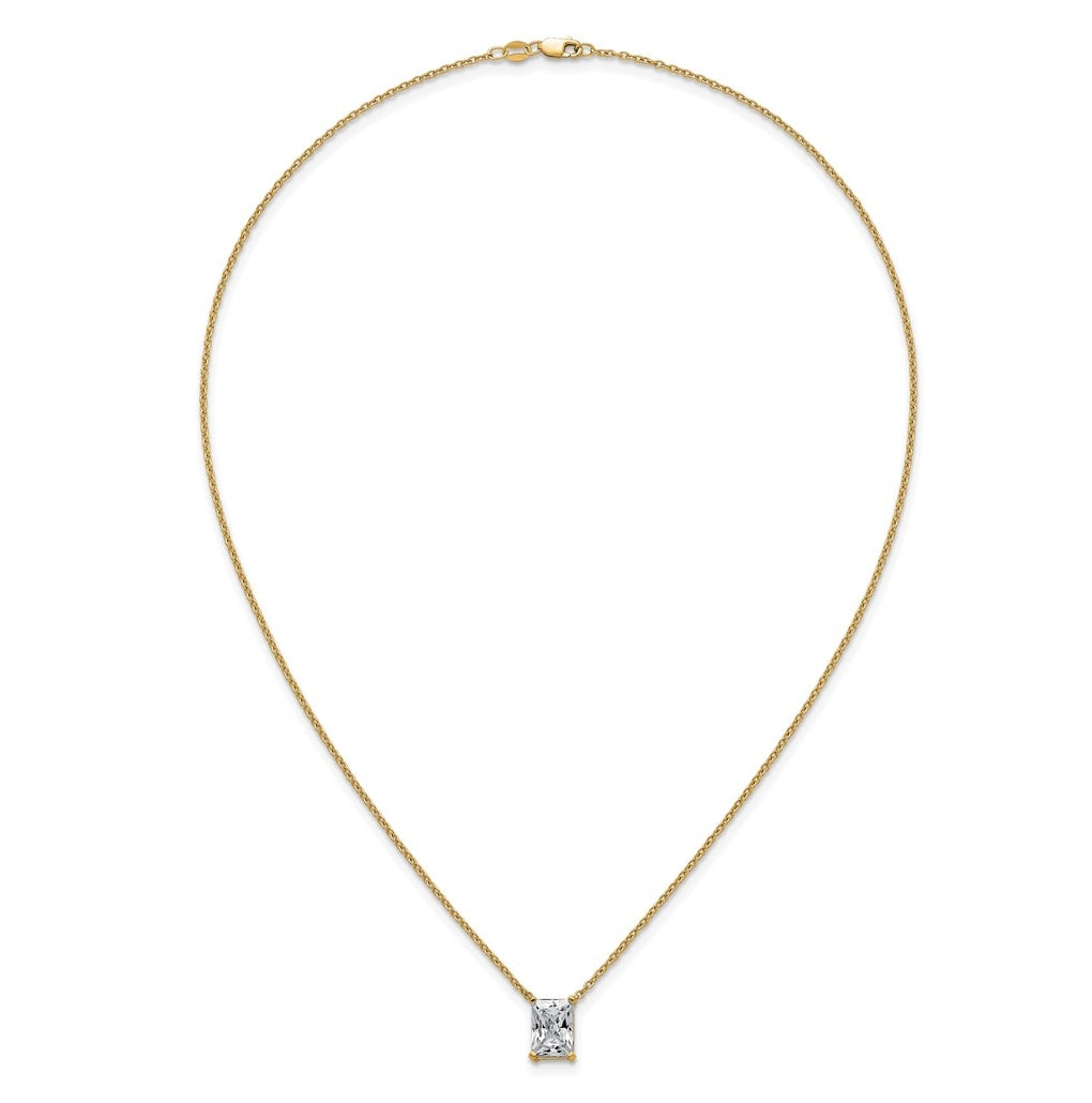 14K Yellow Or White Gold Certified Lab Grown Diamond VS+ F+ Radiant Complete 18 inch Four Prong Pendant Necklace