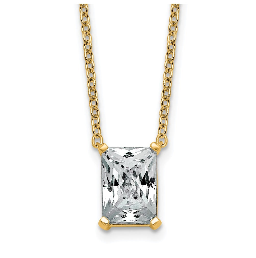 14K Yellow Or White Gold Lab Grown Diamond VS+ F+ Radiant Complete 18 inch Four Prong Pendant Necklace